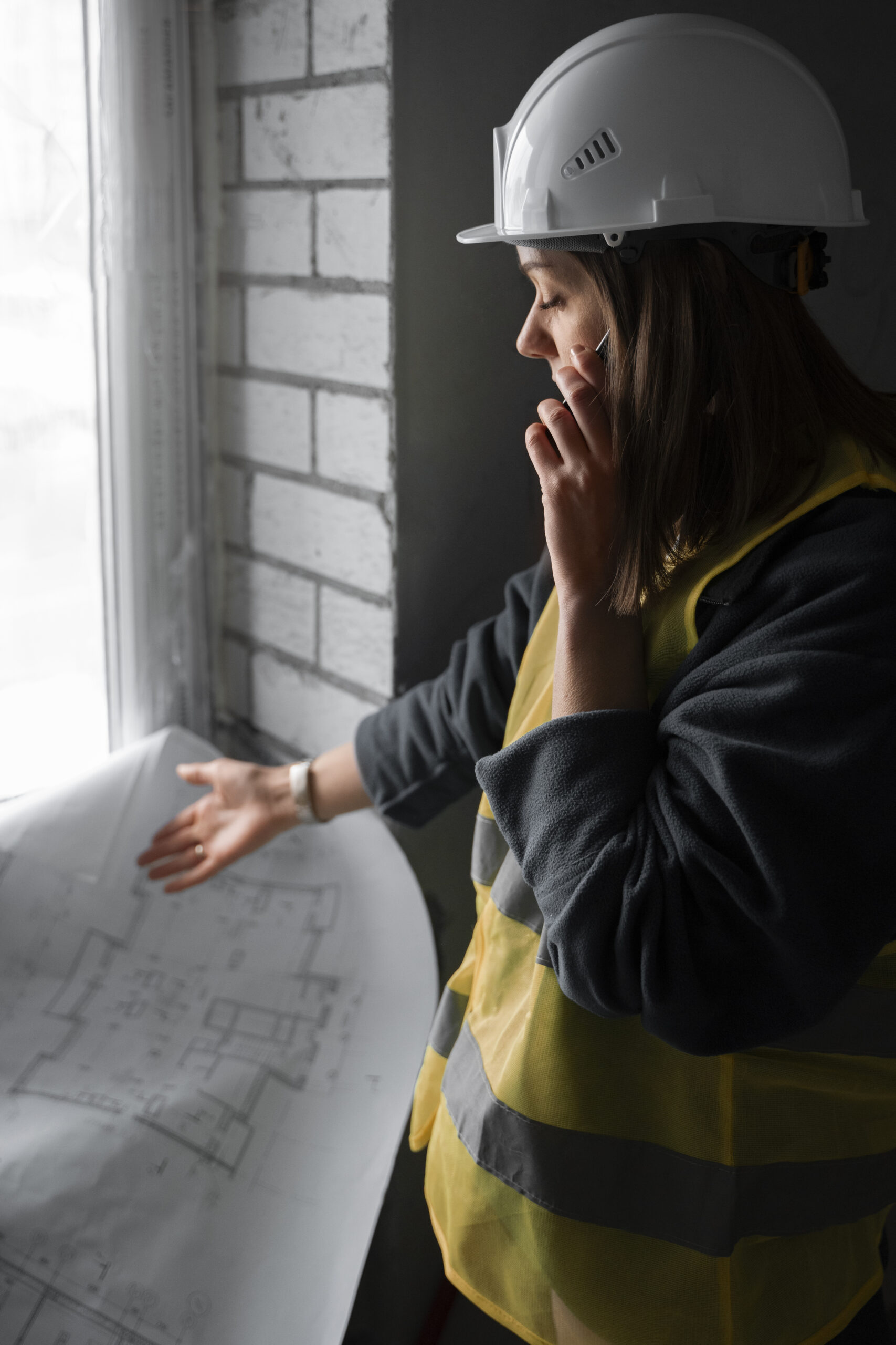 מעצבת עובדת באתר בנייה